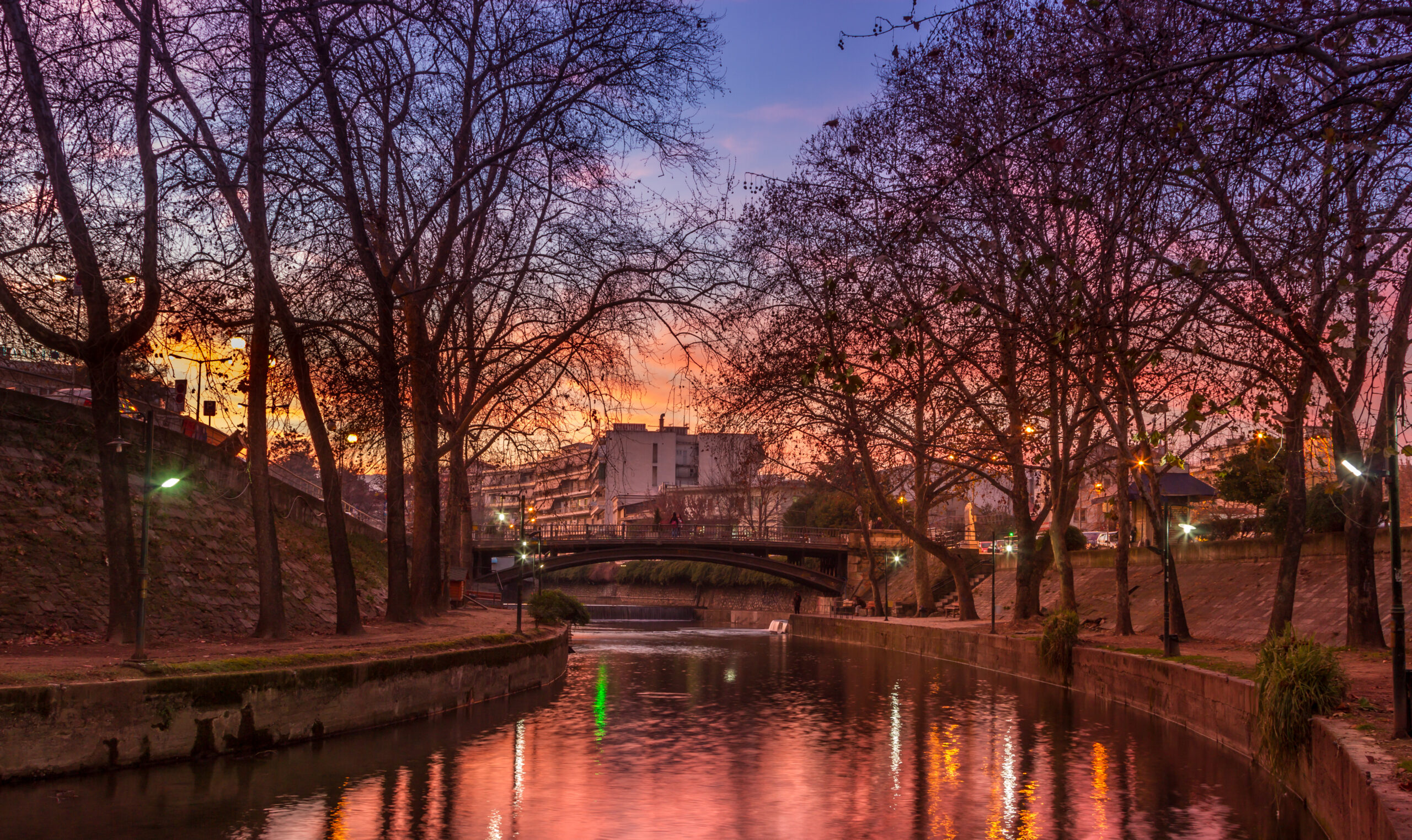 Colorful sunset by the river