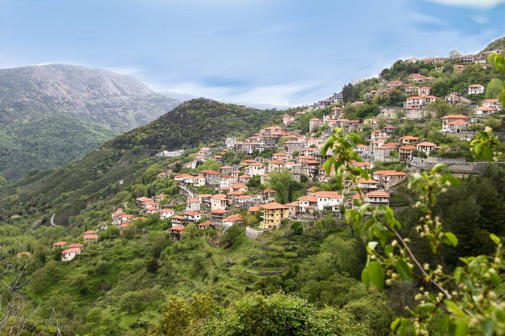 view of mountainous greek village named Lagadia in Greece