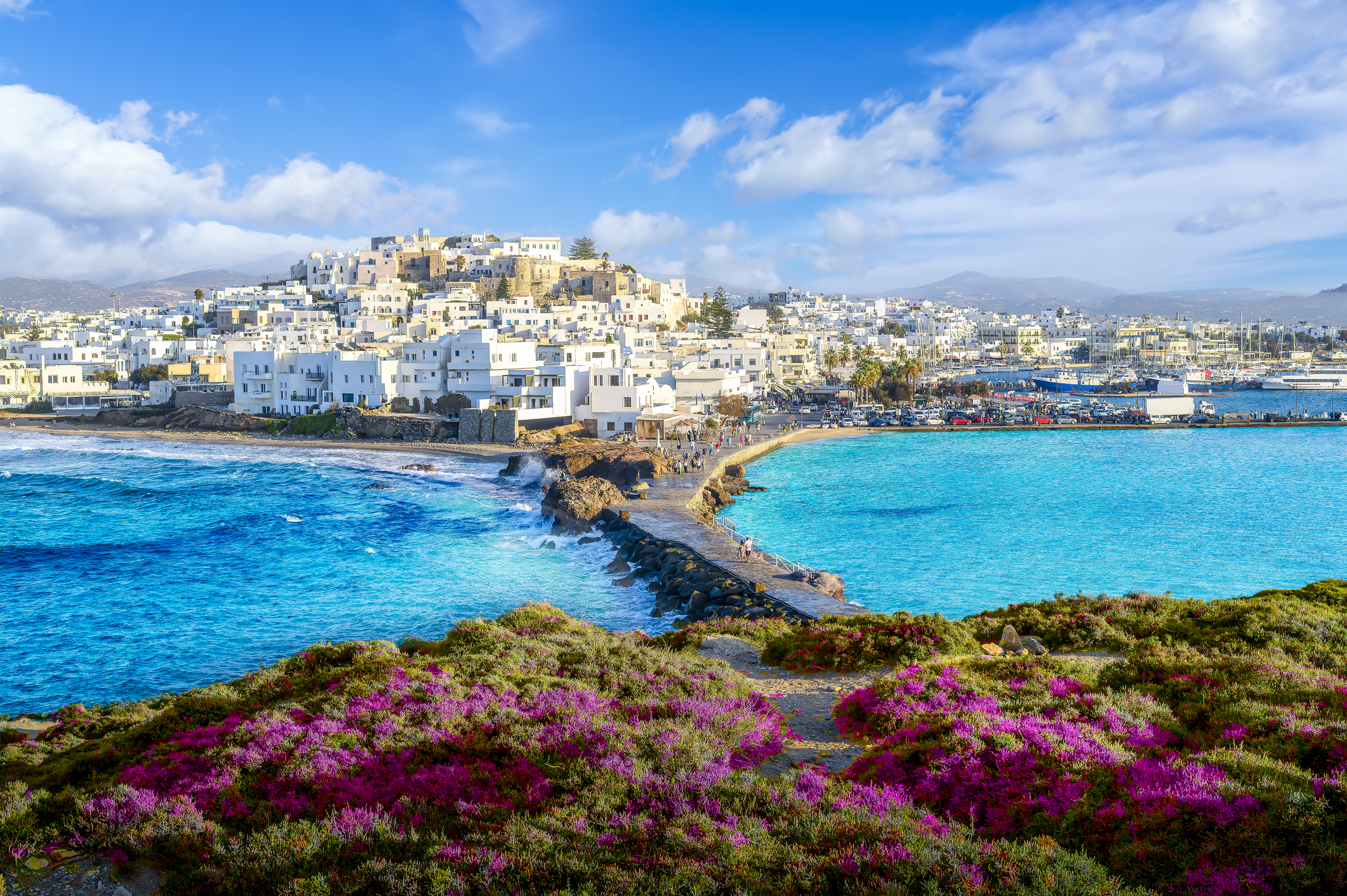 Panorama of Naxos Chora town, Naxos island, Greece