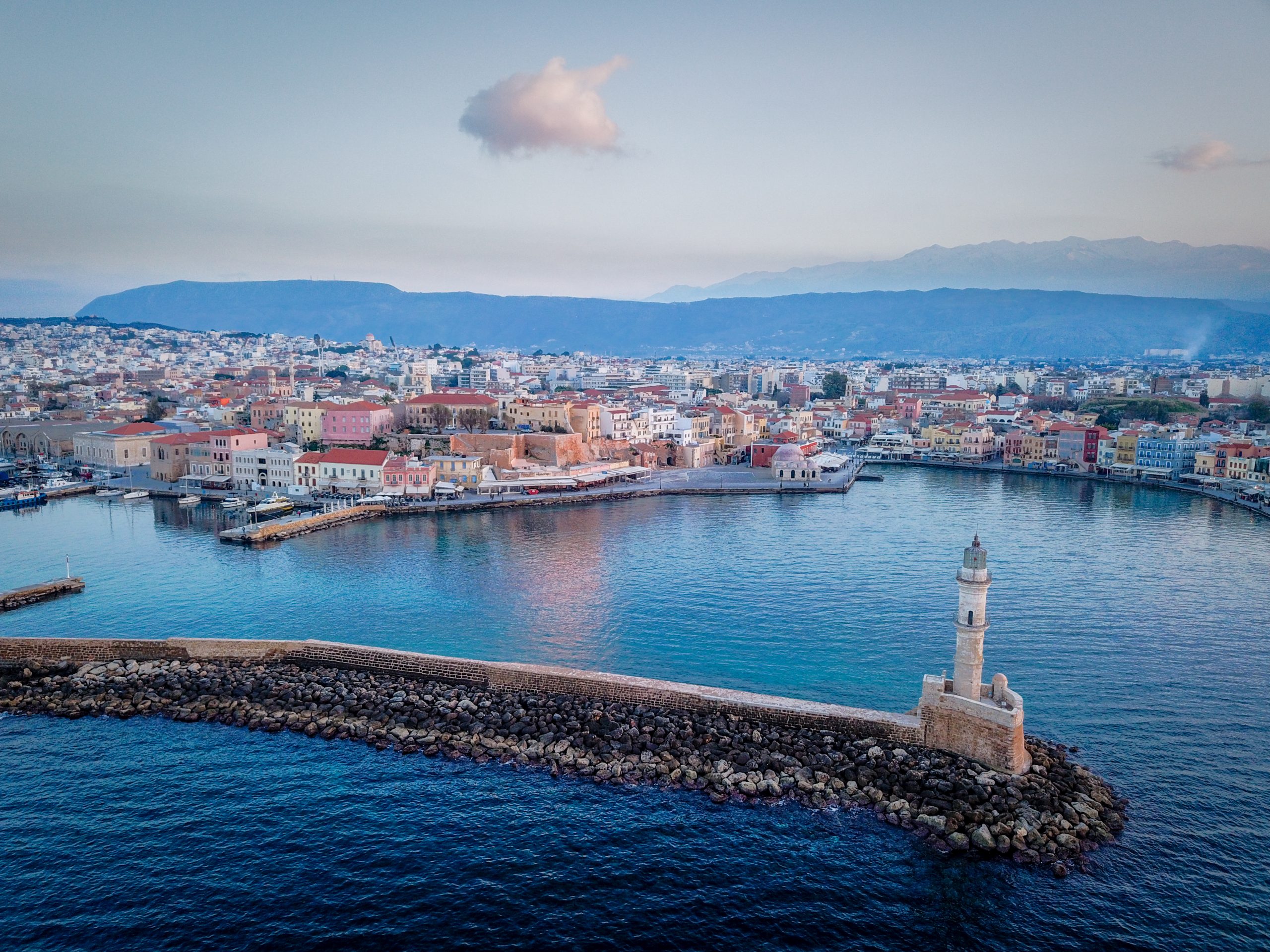 The old Venetian harbour in Chania, Crete, Aerial view