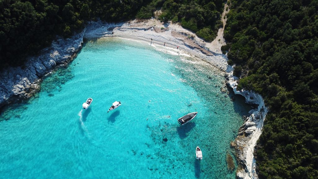 Aerial,Drone,Photo,Of,Tropical,Paradise,Turquoise,Beach,Of,Voutoumi